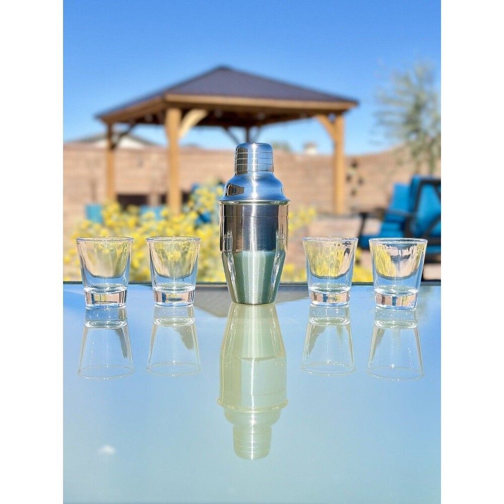 BarCraft 6 fl oz Stainless Steel Shot Shaker And 4x 1.4 fl oz Shot Glass Set